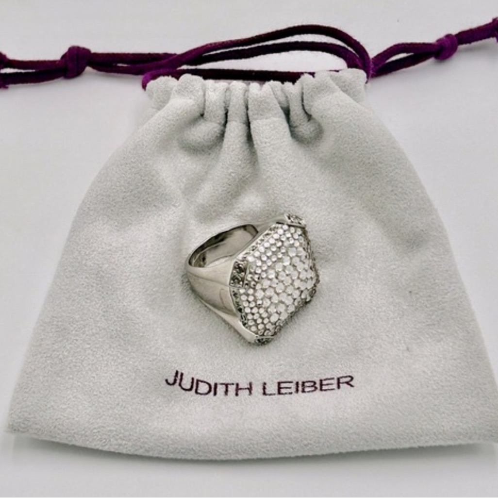 Judith Leiber Christo Pave Silver Toned Ring With Dazzling Crystals